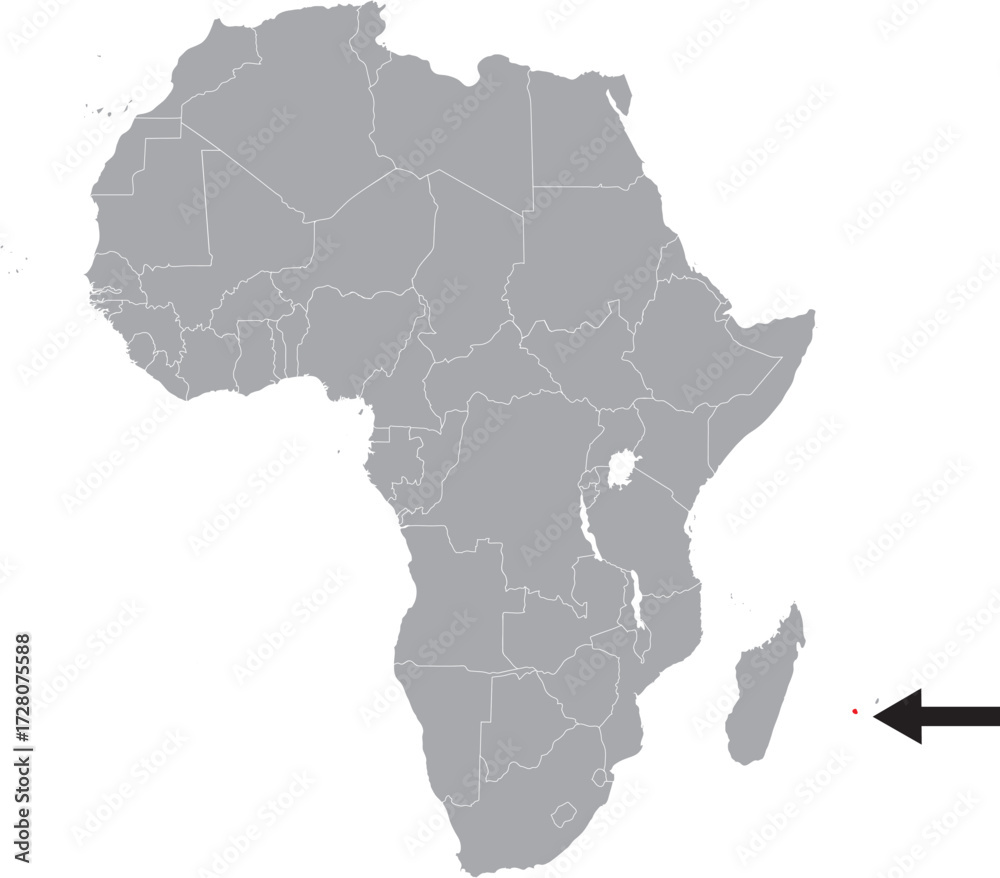 Fototapeta premium Reunion Island (France) on Africa Map Grey High Detailed