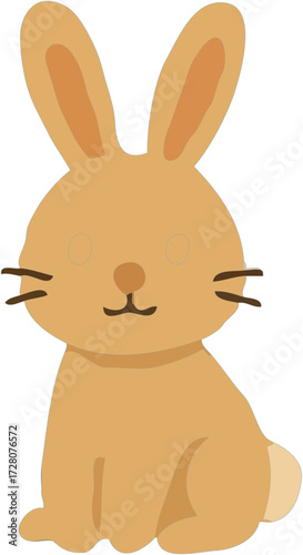 A simple and cute illustration of a light brown cartoon rabbit sitting upright and facing forward on a white background.