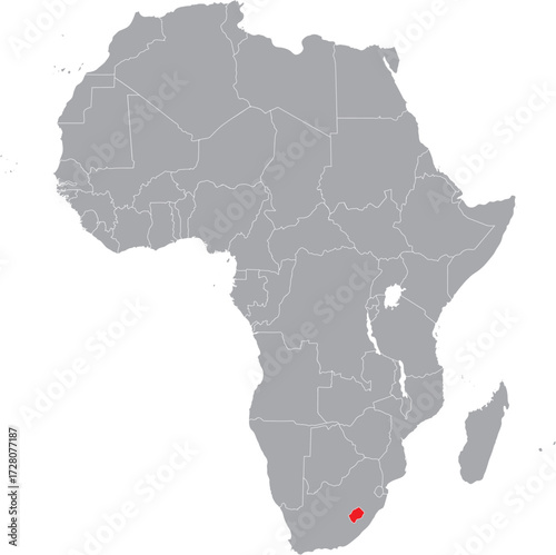 Lesotho on Africa Map Grey High Detailed