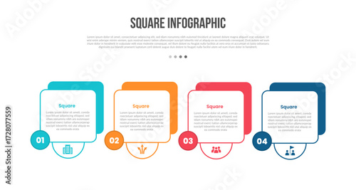 square base shape infographics template diagram with round square with half circle bottom with 4 point step creative simple flat outline