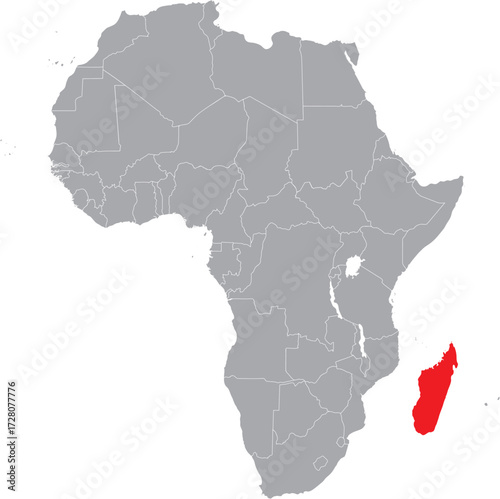 Madagascar on Africa Map Grey High Detailed
