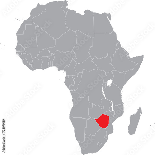Zimbabwe on Africa Map Grey High Detailed