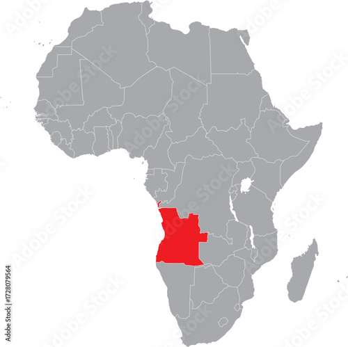 Angola on Africa Map Grey High Detailed