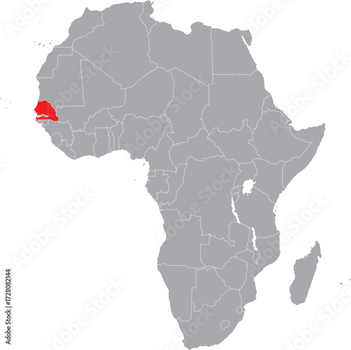 Senegal on Africa Map Grey High Detailed