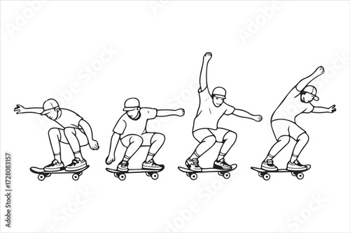 Skateboarding Silhouettes Performing Tricks