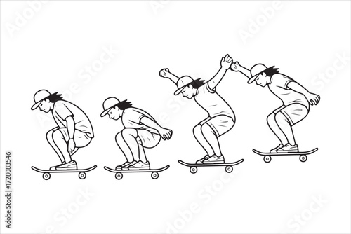 Skateboarding Silhouettes Performing Tricks