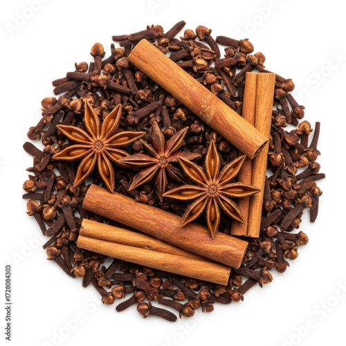 Wallpaper Mural Aromatic spices collection featuring star anise cinnamon sticks and whole cloves isolated on white background Torontodigital.ca