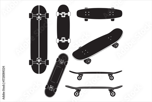 Skateboarding Silhouettes Performing Tricks