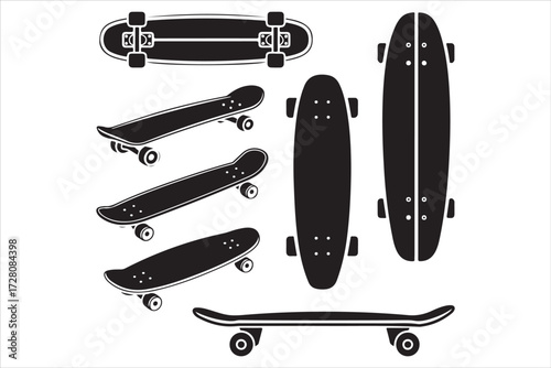 Skateboarding Silhouettes Performing Tricks