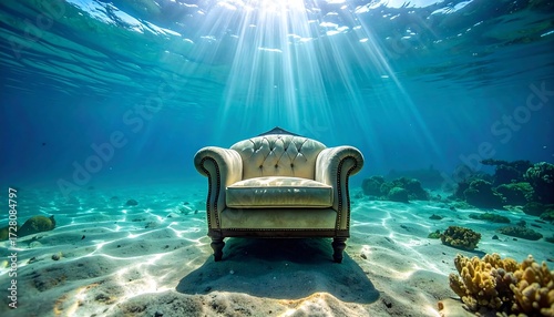 Fototapeta Naklejka Na Ścianę i Meble -  Luxurious armchair submerged in a coral reef environment