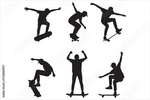 Skateboarding Silhouettes Performing Tricks