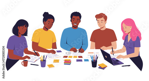 Diverse Team Collaboration A Group of Professionals Planning and Working Together at a Table