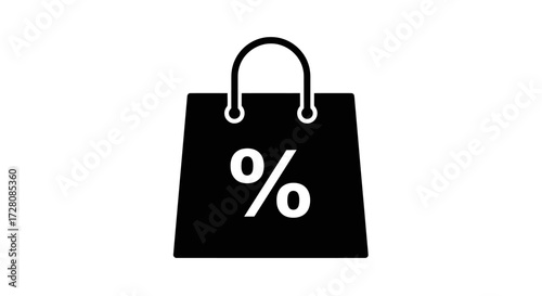 Black Shopping Bag Icon with Percentage Symbol Representing Sale and Discount Offers