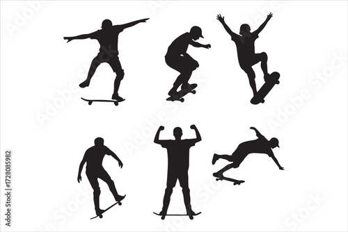 Skateboarding Silhouettes Performing Tricks