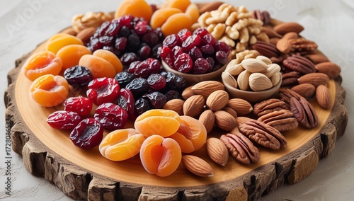 Assorted nuts and dried fruits background
