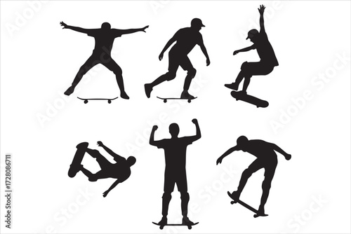Skateboarding Silhouettes Performing Tricks