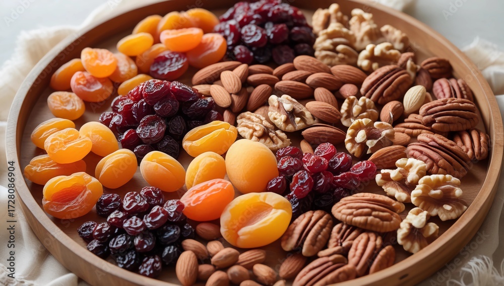 Fototapeta premium Mix of dried fruits and nuts on table 
