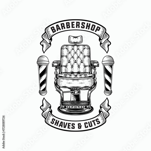 Vintage barbershop design evokes classic style, perfect for branding, posters, or retro-themed projects. A timeless touch for your creative vision.