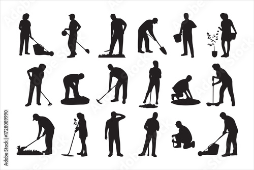 Gardening Silhouettes of People Working Outdoors