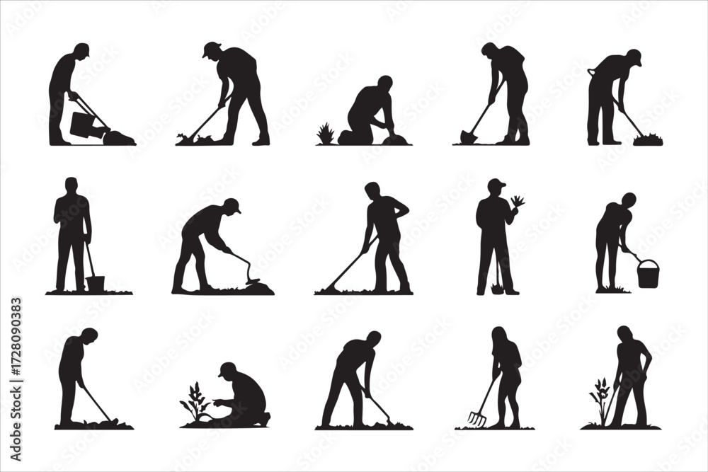 Obraz premium Gardening Silhouettes of People Working Outdoors