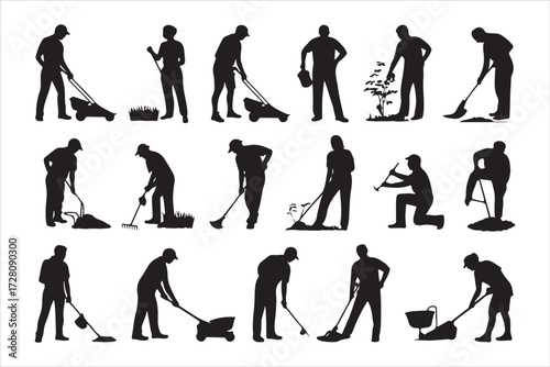 Gardening Silhouettes of People Working Outdoors