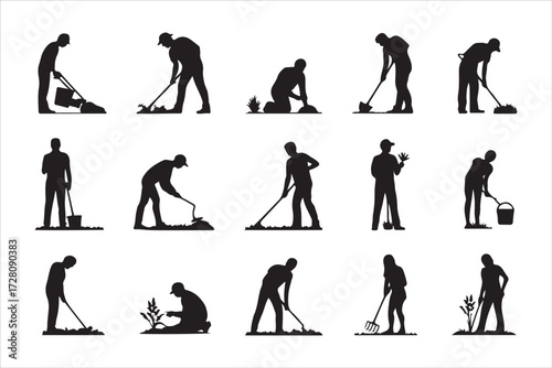 Gardening Silhouettes of People Working Outdoors