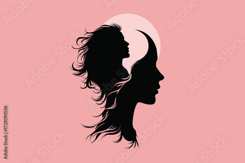 Girl and Woman Silhouette with Inner Profile – Abstract Mind, Brain and Performance Concept Illustration
