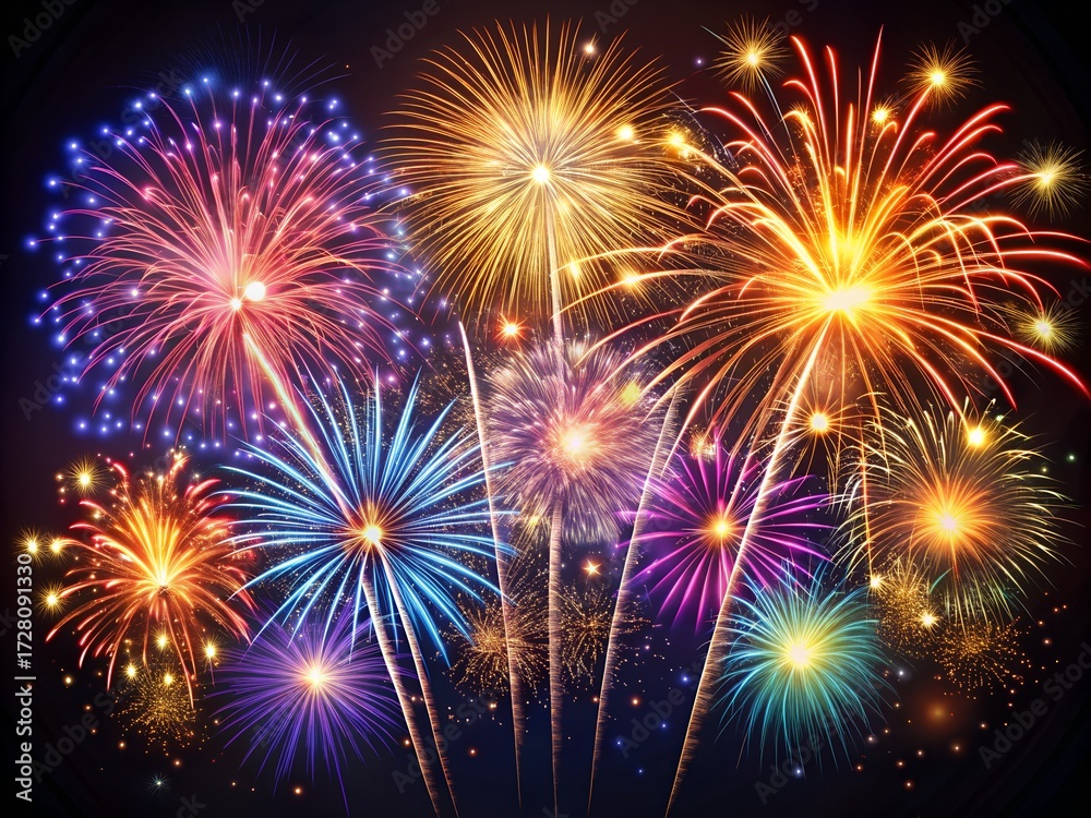 Fototapeta premium Vibrant and colorful fireworks exploding in the night sky