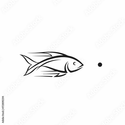 Dynamic Stylized Fish Swimming Towards a Dot - Simple Vector Illustration