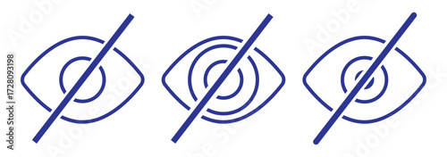 Unsee eye icon. Eyesight symbol. Retina scan eye signs. Privacy and block flat or line vector collection. hide visability icon set,  don't look symbol, hide password. Vector illustration.