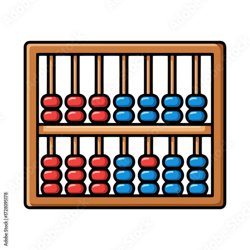 Simple, flat wooden abacus with red and blue beads, isolated on transparent