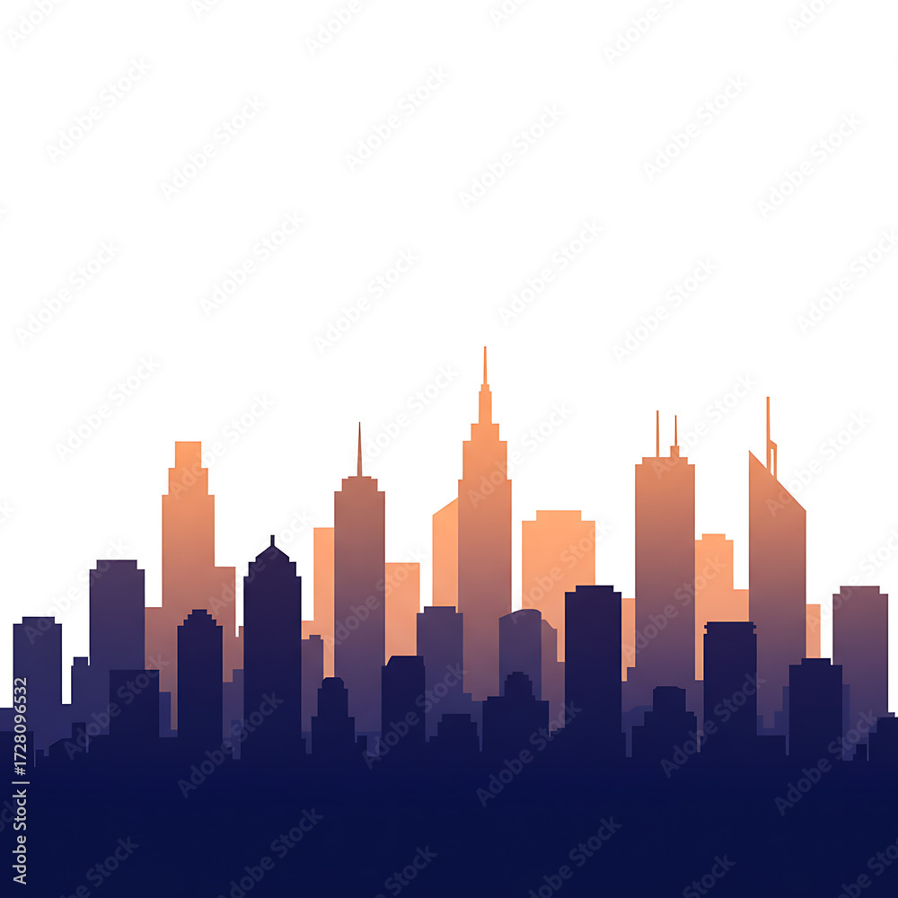 Fototapeta premium Urban skyline silhouette with sunset gradient