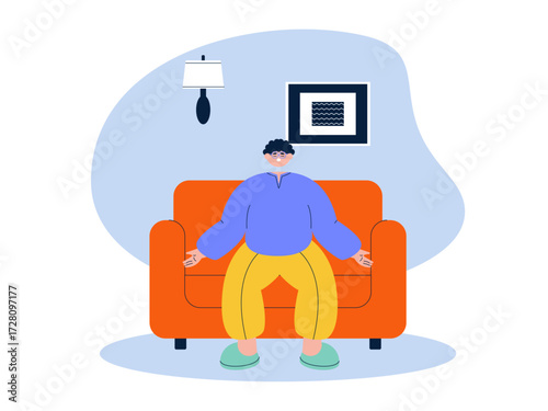 Man sleeping in a sitting position. Laziness illustration. Flat vector illustration.
