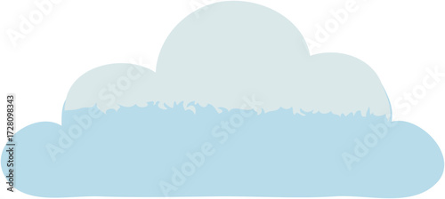 Illustration of a light blue cloud with a white top, isolated on white.