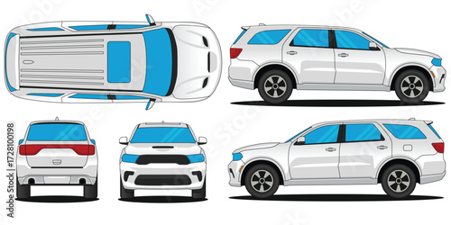 SUV car vector. Car mockup vector isolated on white background. With side, front, rear, top views
