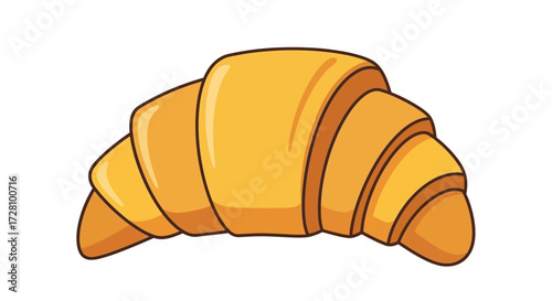 Golden brown cartoon croissant perfect for bakery logos, breakfast menus, cooking blogs, and foodthemed designs on white background.