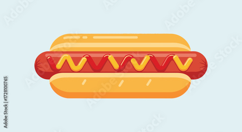 Delicious hotdog topped with ketchup and mustard, perfect for food blogs, menus, picnic illustrations, and summerthemed designs.