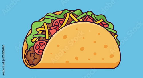 Delicious taco featuring seasoned beef, crisp lettuce, fresh tomato, and melted cheese, perfect for food blogs, restaurant menus, and social media posts.