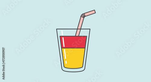 Glass filled with a drink and a straw. Suitable for bar menus, summer refreshment ads, beverage promotions, party invitations, and restaurant websites.