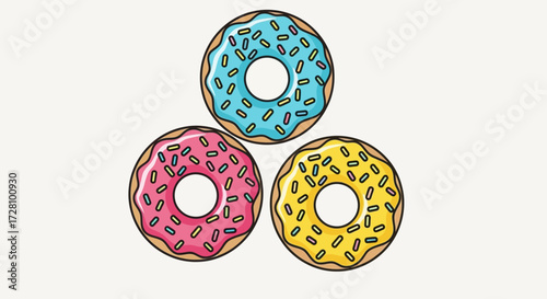 Donuts with sprinkles on a white background perfect for food blogs, menus, and bakery advertising campaigns.