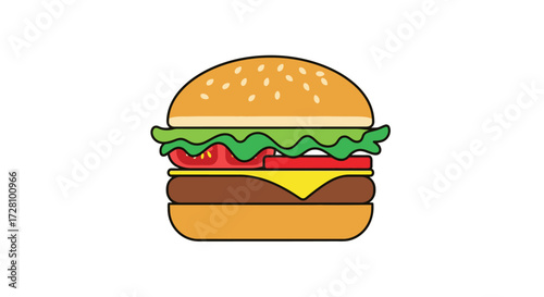 Hamburger with lettuce, tomato, cheese, and meat. Perfect for food blogs, restaurant menus, childrens books, and foodrelated designs.