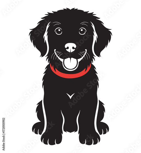 Happy Black Puppy with Red Collar