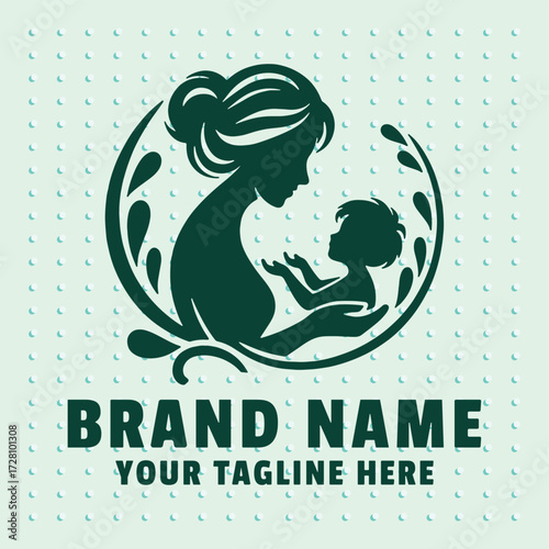 vector "  logo Mom " vector Design logo with light green background