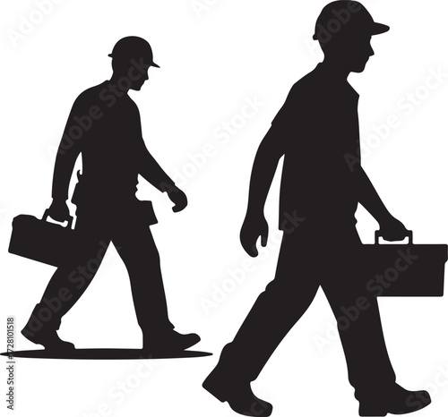 Silhouette of a construction worker with a toolbox 