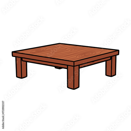Simple cartoon square wooden coffee table with four legs