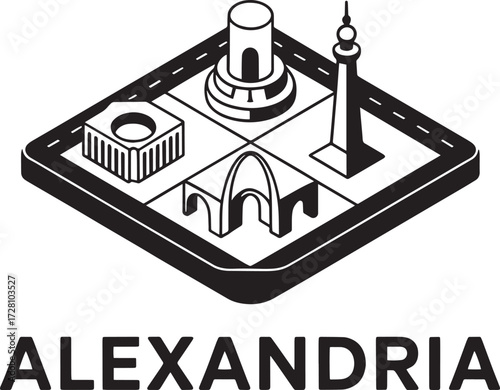 Alexandria Egypt Isometric City Map Landmark Architecture Travel Tourism