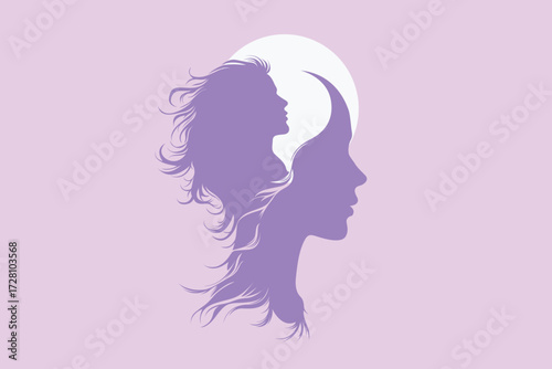 Girl and Woman Silhouette with Inner Profile – Abstract Mind, Brain and Performance Concept Illustration