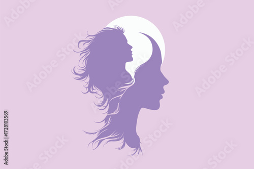 Girl and Woman Silhouette with Inner Profile – Abstract Mind, Brain and Performance Concept Illustration