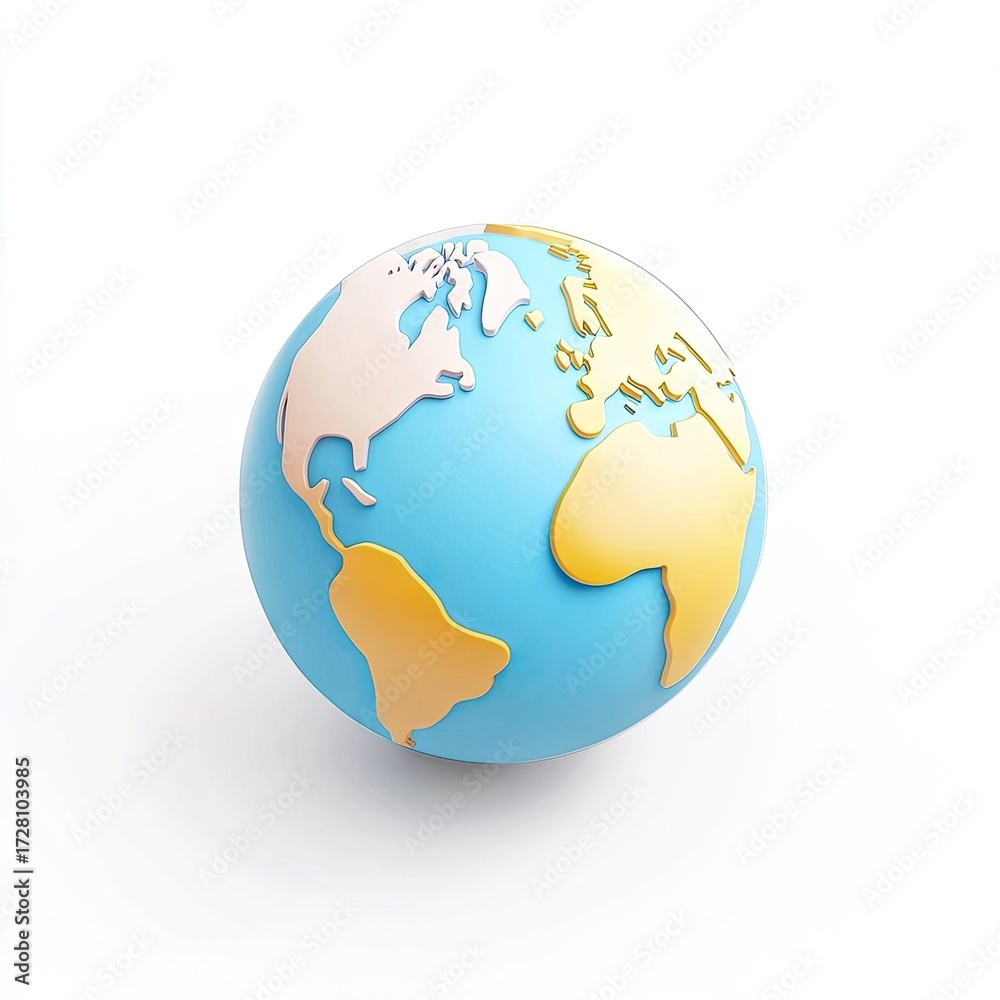 Naklejka premium 3D globe, light blue, continents in pastel