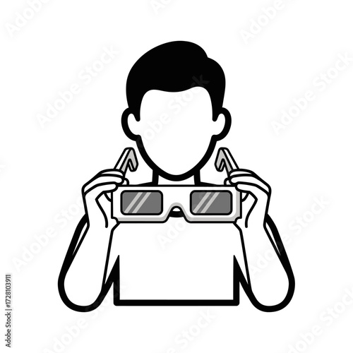 Simple black and person holding up pair 3d glasses, ready to watch movie